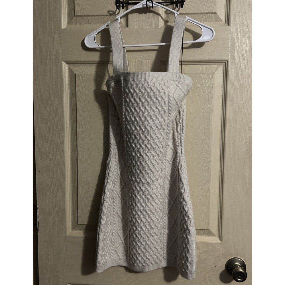H&M Ivory Cable Knit Sleeveless Pullover Sweater Dress Square Neck Size S
